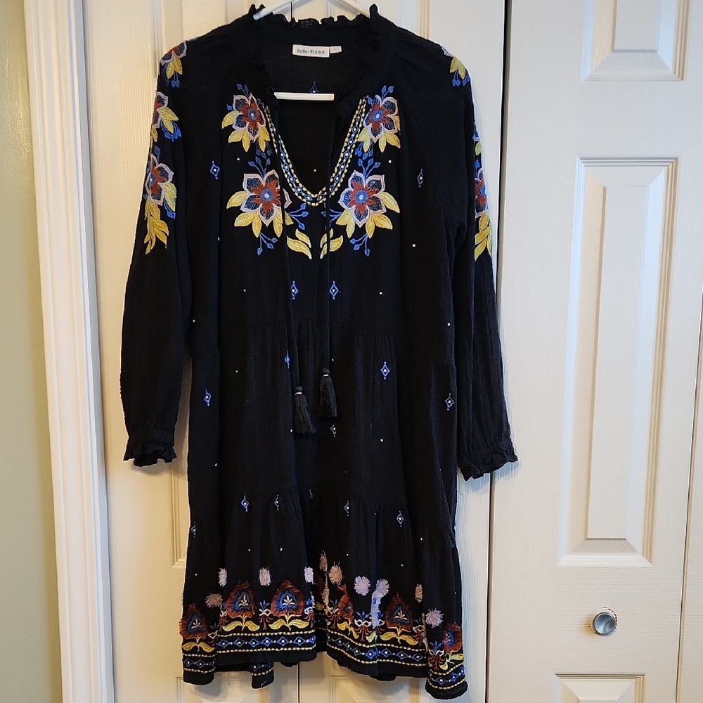 Roller Rabbit Fleur Nouv Janni Boho Dress with Embroidery Size L